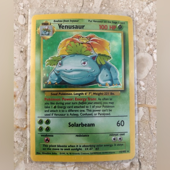 Pokemon Other - 1990’s vintage holo base set Venasaur Pokémon card 15/102